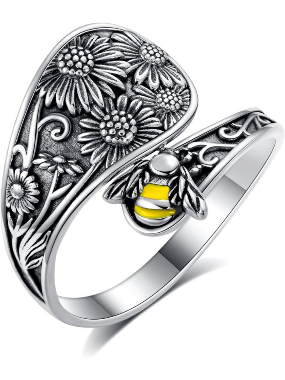 Adjustable 925 Sterling Silver Spoon Ring - Sun & Moon, Bee, Celtic, Tree, Lotus
